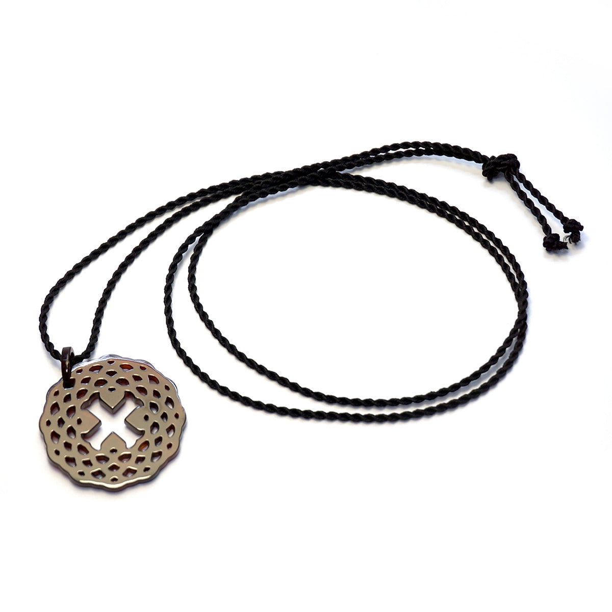 べっ甲 シルクコードネックレス(十字架と花/ロング/90cm)《M0080034》