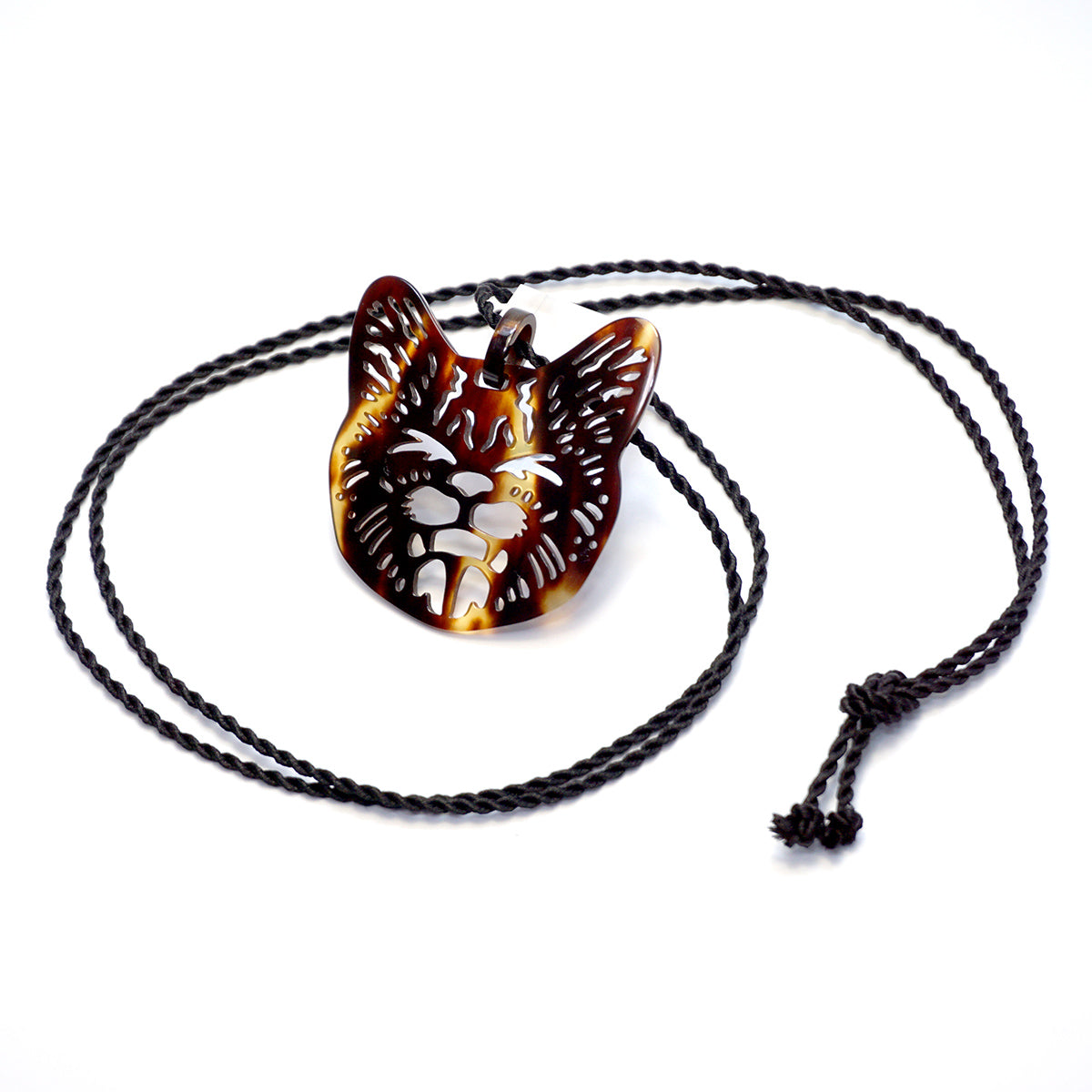 べっ甲 シルクコードネックレス(ネコモチーフ/ロング/90cm)《M0080004》