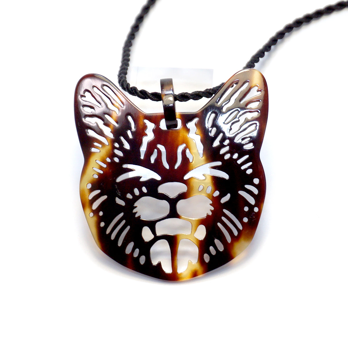 べっ甲 シルクコードネックレス(ネコモチーフ/ロング/90cm)《M0080004》