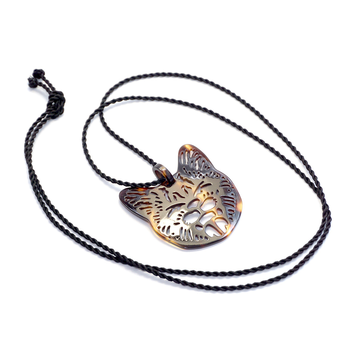 べっ甲 シルクコードネックレス(ネコモチーフ/ロング/90cm)《M0080004》