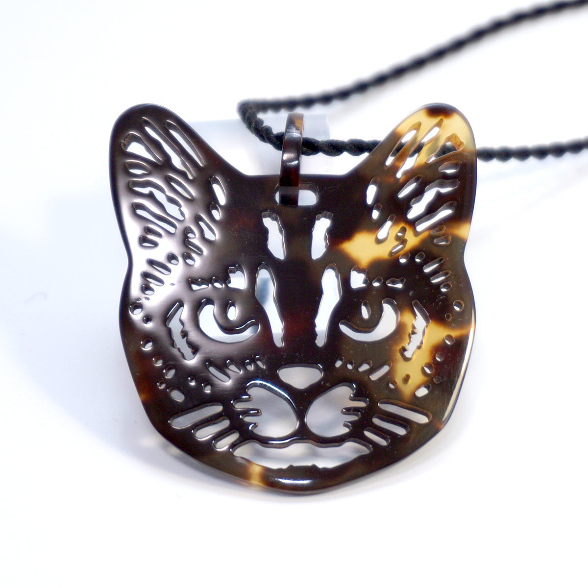 べっ甲 シルクコードネックレス(ネコモチーフ/ロング/90cm)《M0080002》