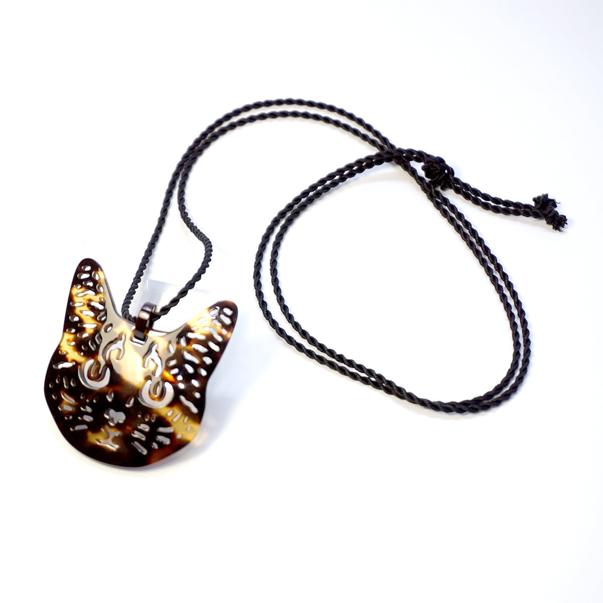 べっ甲 シルクコードネックレス(ネコモチーフ/ロング/90cm)《M0080003》