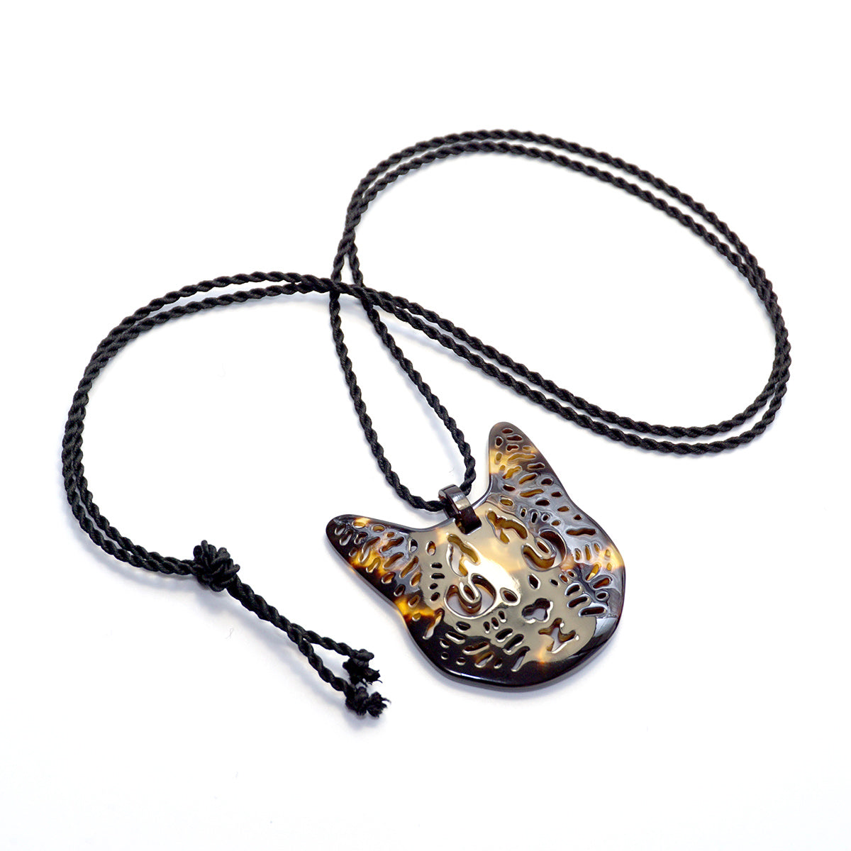 べっ甲 シルクコードネックレス(ネコモチーフ/ロング/90cm)《M0080003》