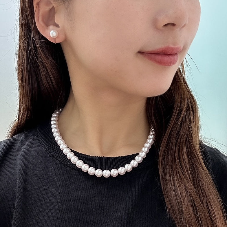 パール シルバー /K14ネックレス/イヤリングセット(オーロラロゼ/アコヤ真珠/8.0mm~8.5mm/2点セット/6月誕生石/鑑別鑑定書付き)《JACQ1893》