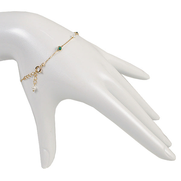 エメラルド /パール K18ブレスレット(クレサンベール/淡水真珠/5月誕生石)《WBCE2842》