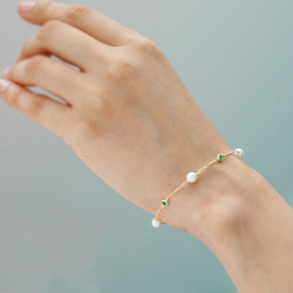 エメラルド /パール K18ブレスレット(クレサンベール/淡水真珠/5月誕生石)《WBCE2842》