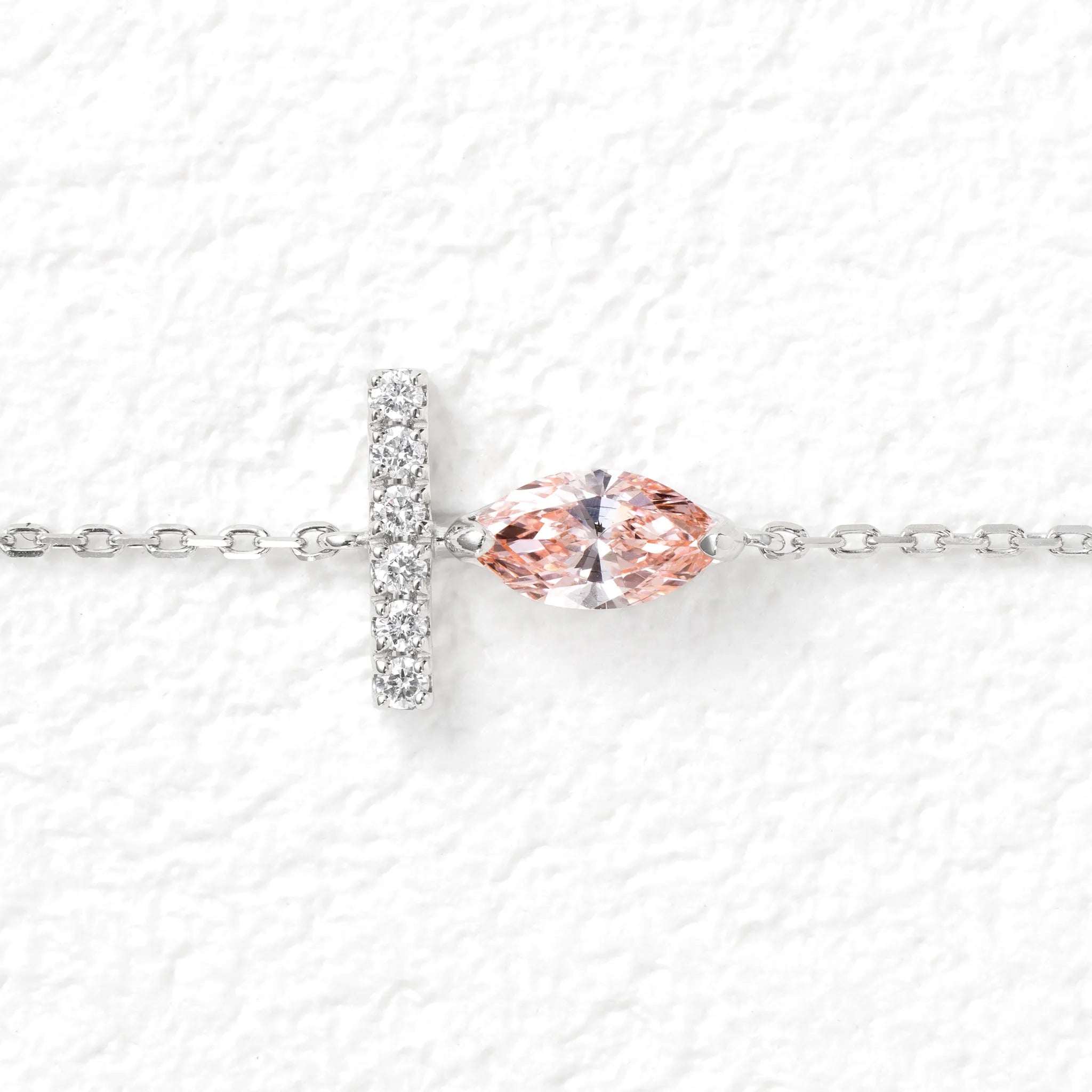 ピンクダイヤモンド/ダイヤモンド プラチナブレスレット(ラボグロウン/マーキスカット/Solrelier/4月誕生石)《WBCG7020》