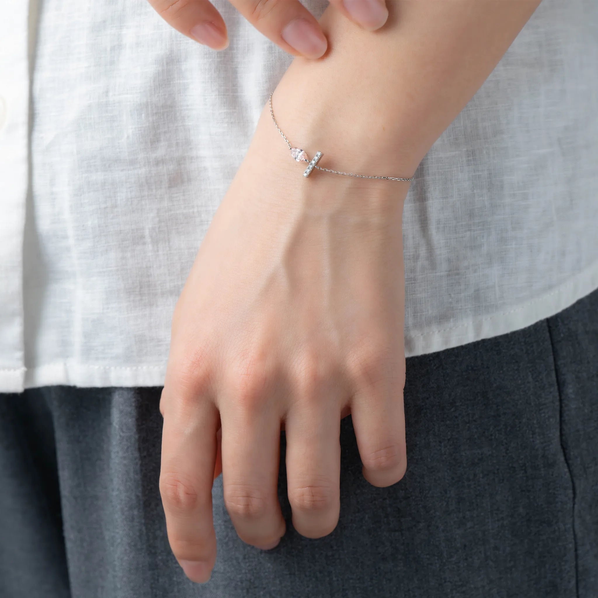 ピンクダイヤモンド/ダイヤモンド プラチナブレスレット(ラボグロウン/マーキスカット/Solrelier/4月誕生石)《WBCG7020》