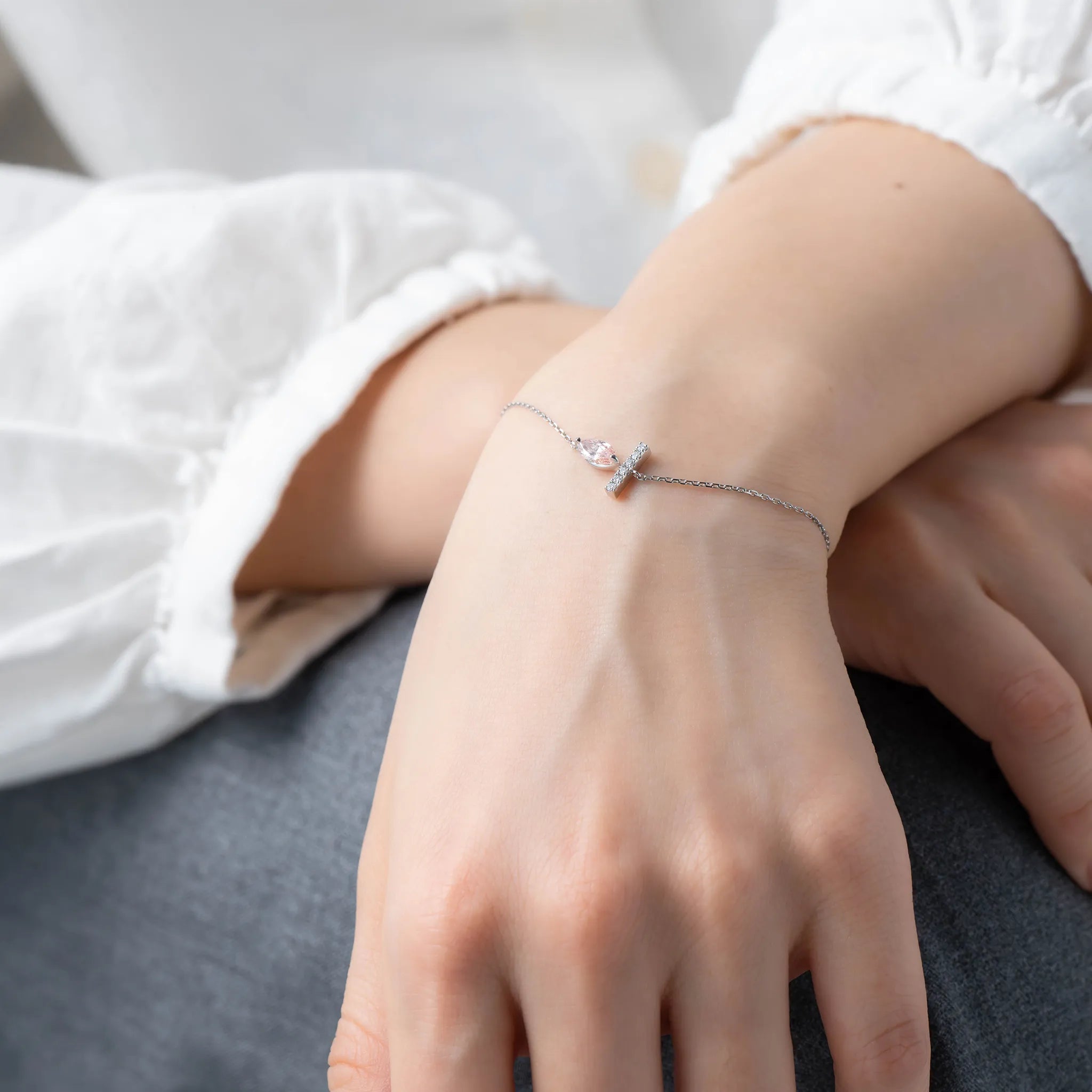 ピンクダイヤモンド/ダイヤモンド プラチナブレスレット(ラボグロウン/マーキスカット/Solrelier/4月誕生石)《WBCG7020》