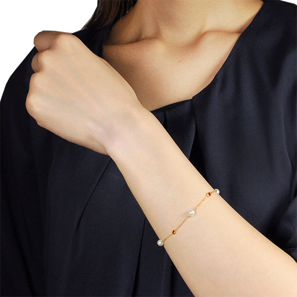 ルビー /パール K18ブレスレット(クレサンベール/淡水真珠/7月誕生石)《WBCR2842》