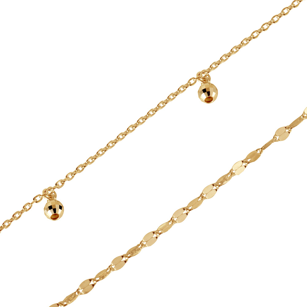 K18ブレスレット/アンクレット(ペタルチェーン/ミラーボール/フリーアジャスター)《WBCY3571》