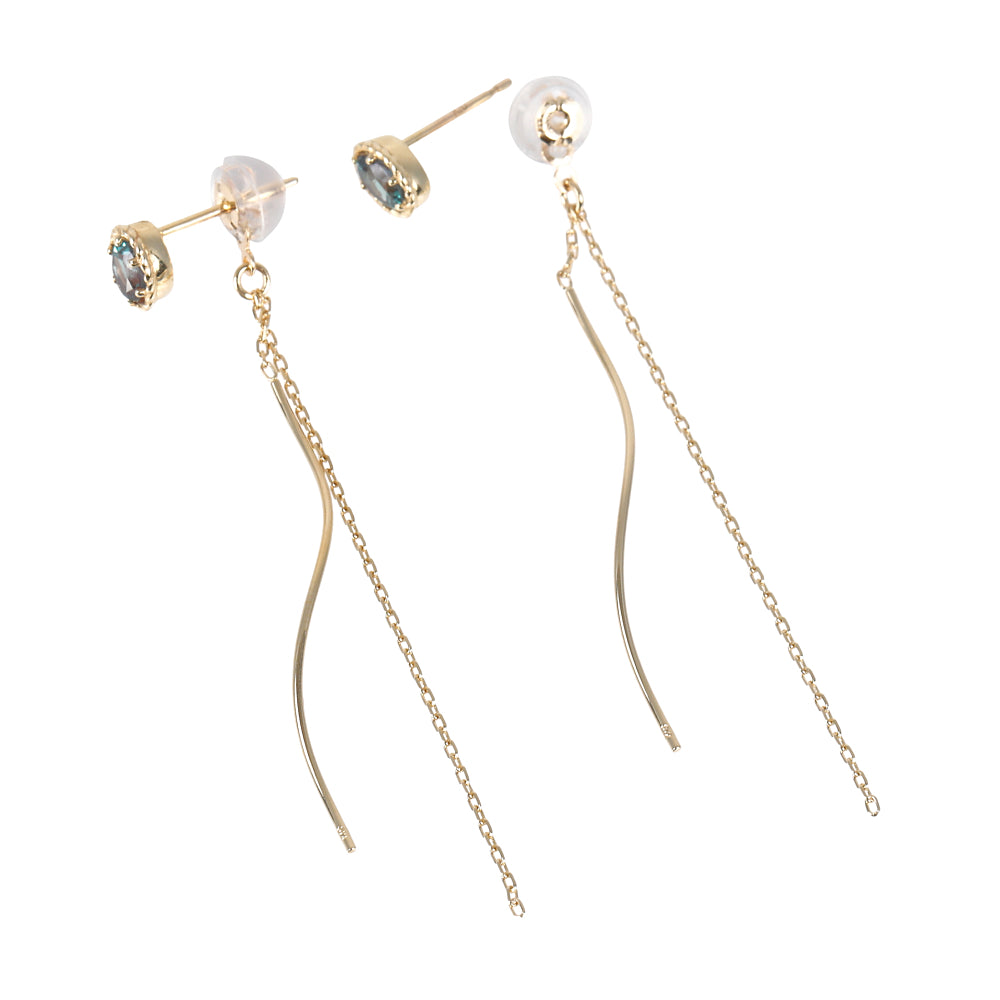 アレキサンドライト K10ピアス(クレサンベール/オーバル/モンプレジール/シングルウェーブ/チェーンキャッチタイプ/6月誕生石)《WEPA4035》