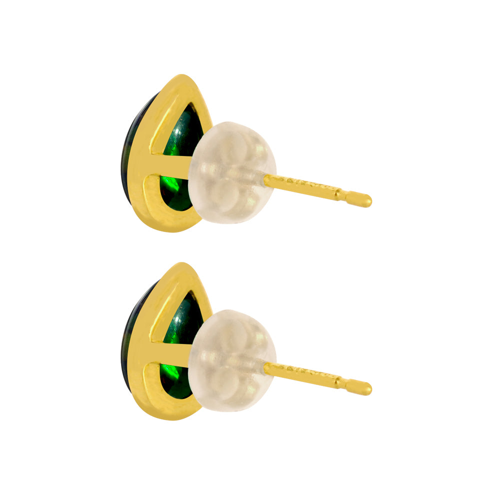 ブラックオパール K18ピアス(クレサンベール/1カラットサイズ/ペアシェイプ/カボションカット/フクリン/10月誕生石)《WEPB3585》