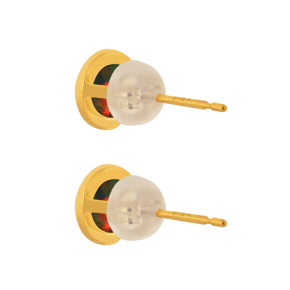 ブラックオパール K18ピアス(クレサンベール/1カラットサイズ/カボションカット/フクリン/10月誕生石)《WEPB3588》