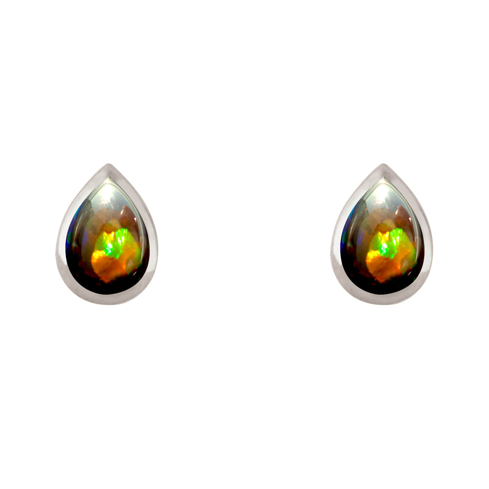 ブラックオパール プラチナピアス(クレサンベール/1カラットサイズ/ペアシェイプ/カボションカット/フクリン/10月誕生石)《WEPB3599》