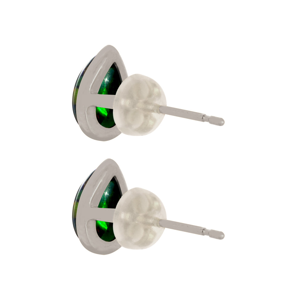 ブラックオパール プラチナピアス(クレサンベール/1カラットサイズ/ペアシェイプ/カボションカット/フクリン/10月誕生石)《WEPB3599》