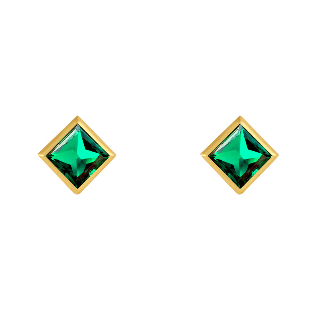 エメラルド K18ピアス(クレサンベール/プリンセス/フクリン/5月誕生石)《WEPE3587》