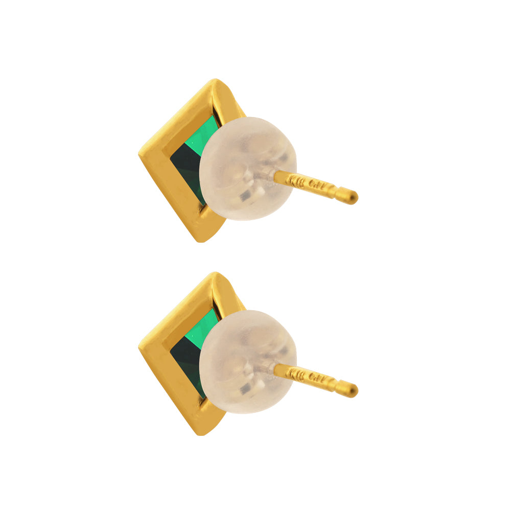 エメラルド K18ピアス(クレサンベール/プリンセス/フクリン/5月誕生石)《WEPE3587》