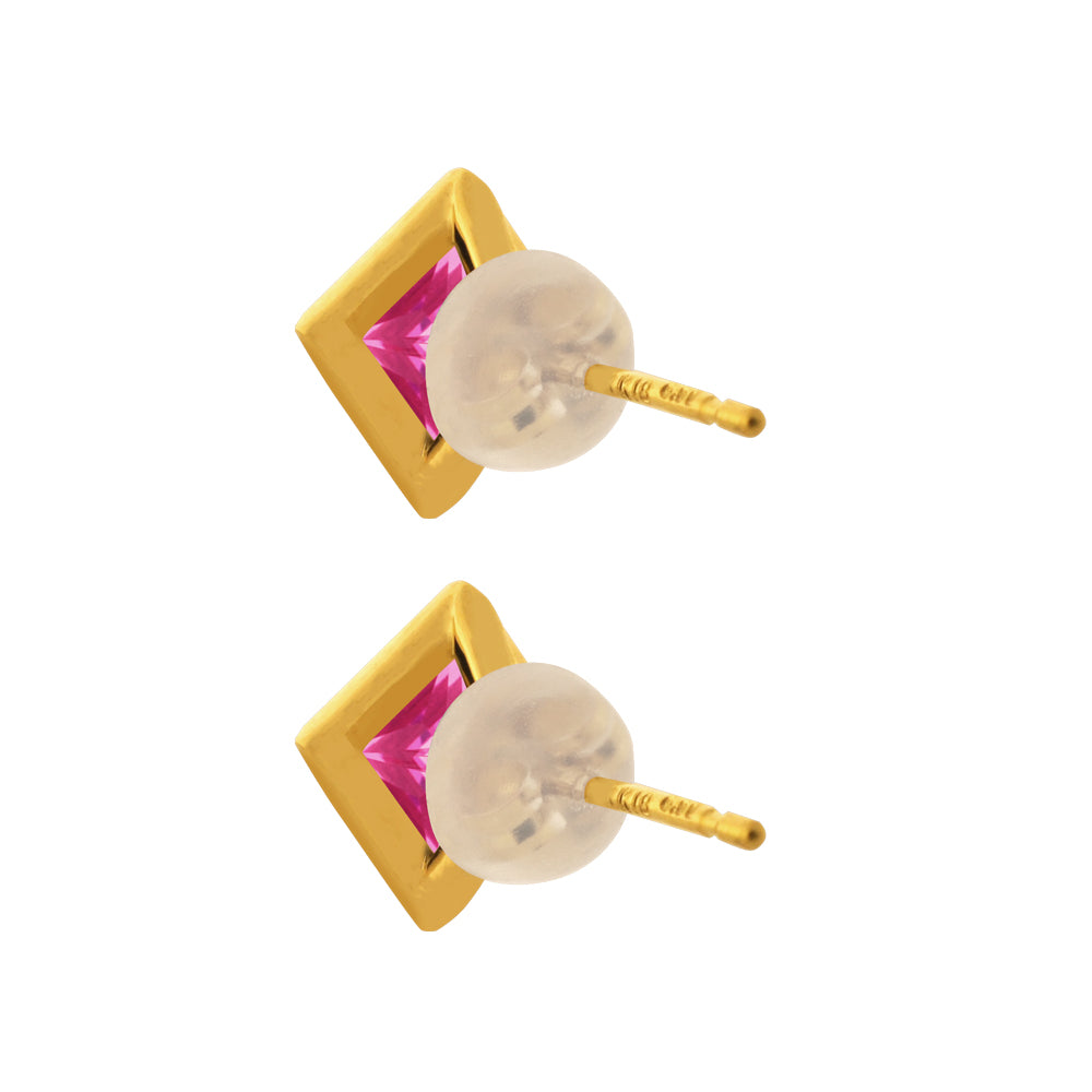 ピンクサファイア K18ピアス(クレサンベール/1カラットUP/プリンセス/フクリン/9月誕生石)《WEPM3587》