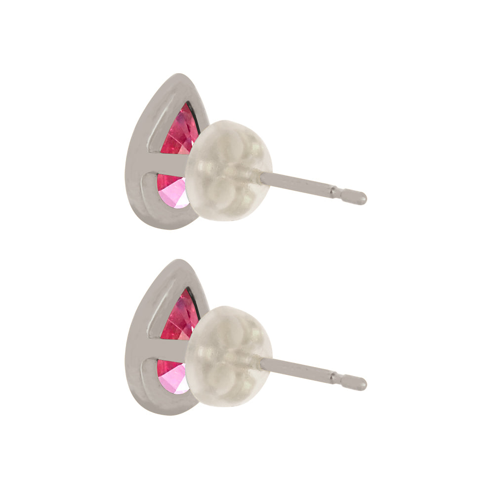 ピンクサファイア プラチナピアス(クレサンベール/1カラットUP/ペアシェイプ/フクリン/9月誕生石)《WEPM3599》