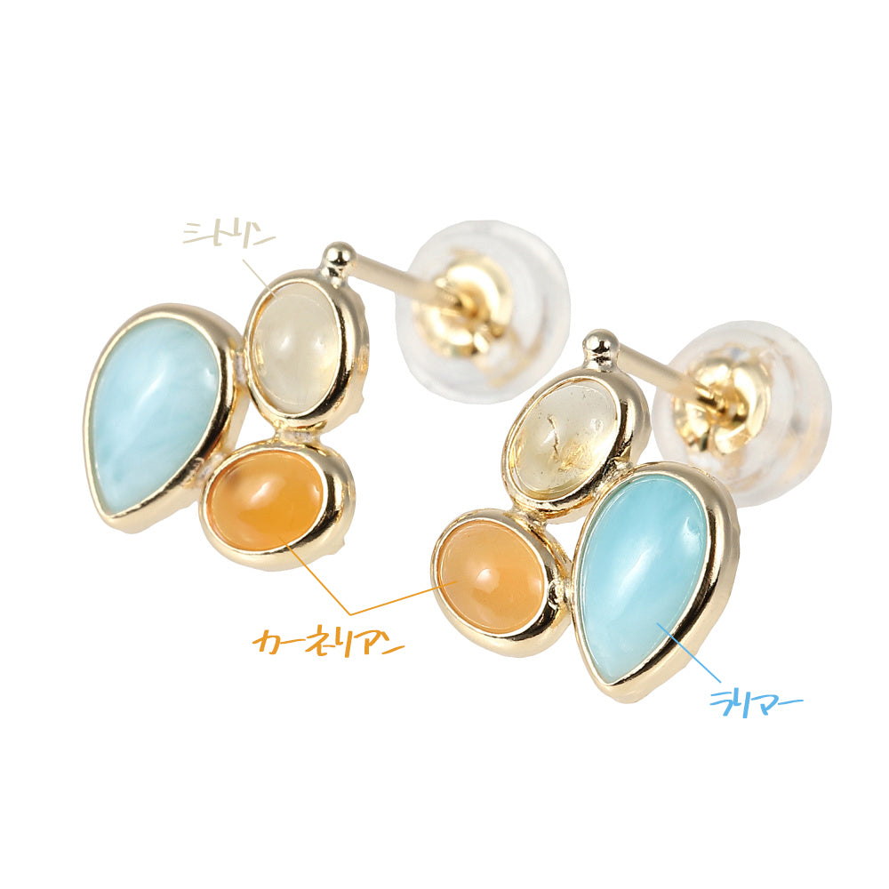 マルチカラー K18ピアス(シトリン/ラリマー/カーネリアン)《WEPN4062》