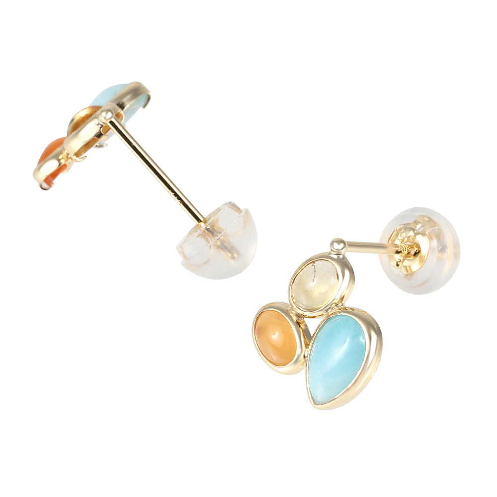 マルチカラー K18ピアス(シトリン/ラリマー/カーネリアン)《WEPN4062》