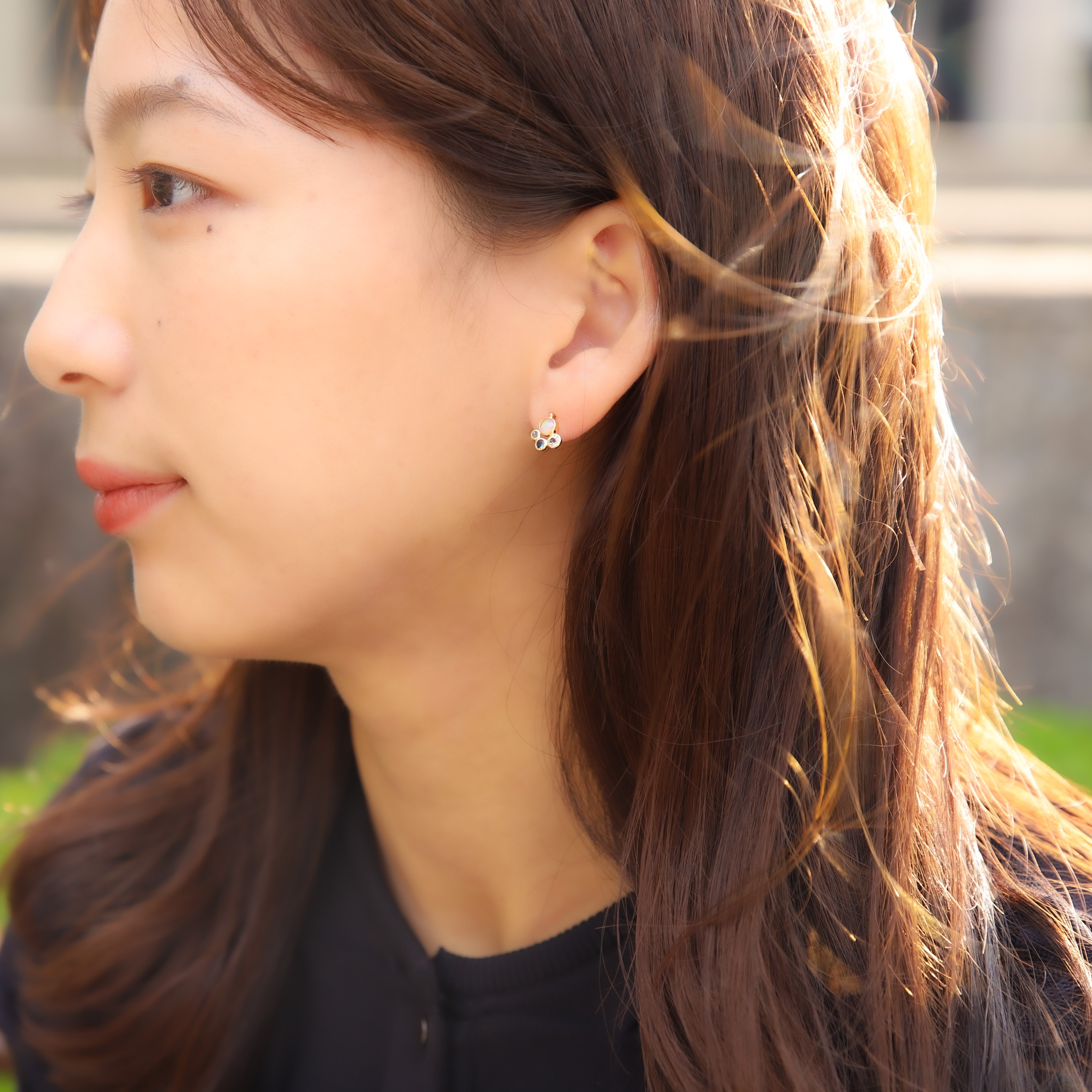 マルチカラー K18ピアス(エチオピアオパール/スカイブルートパーズ/ロンドンブルートパーズ/ブルートパーズ/10月誕生石)《WEPN4063》