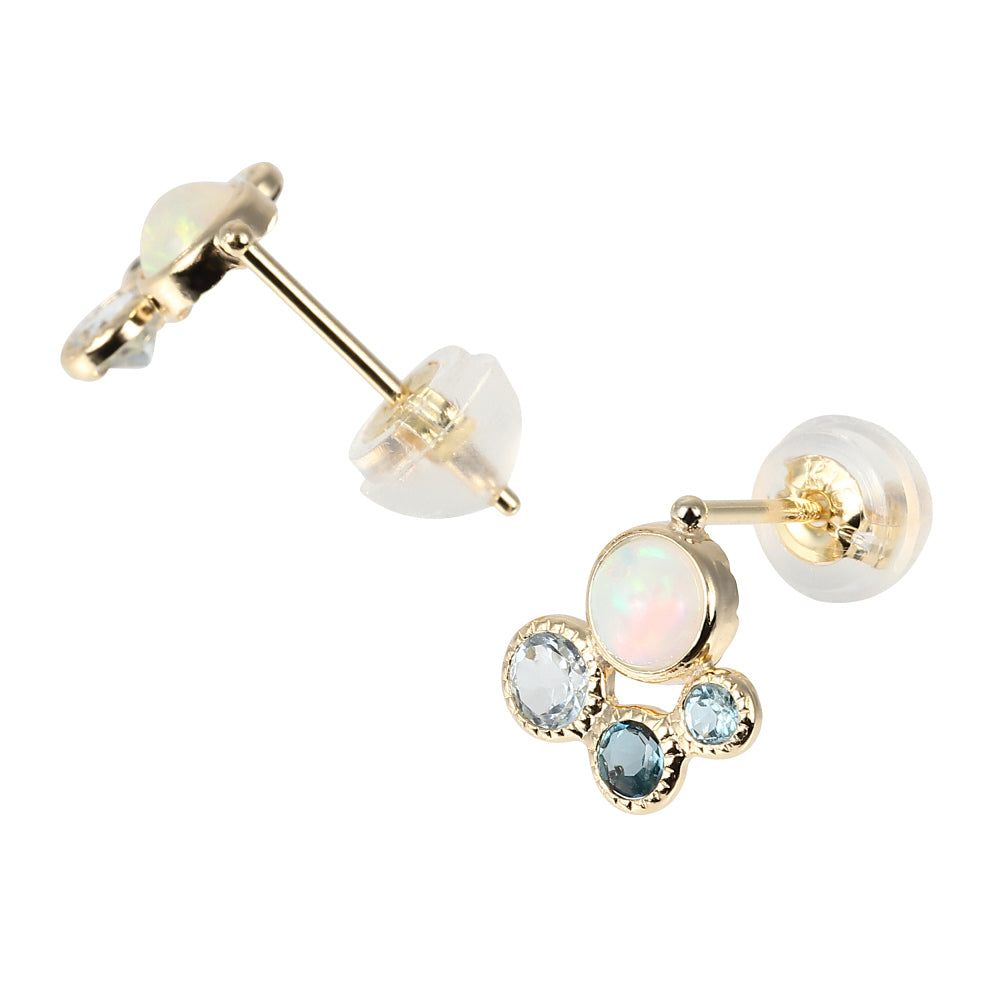 マルチカラー K18ピアス(エチオピアオパール/スカイブルートパーズ/ロンドンブルートパーズ/ブルートパーズ/10月誕生石)《WEPN4063》