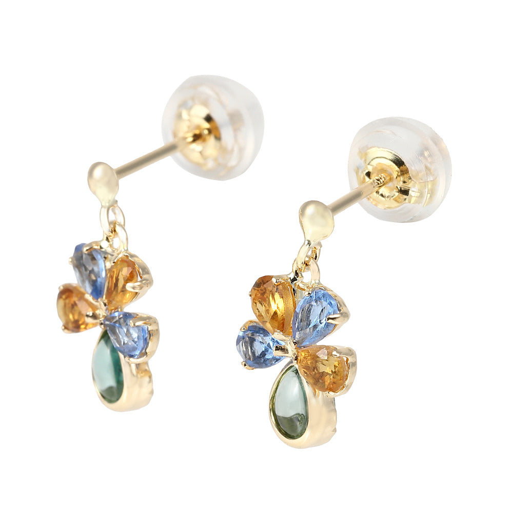 マルチカラー K18ピアス(ブルークォーツ/シトリン/グリーンクォーツ)《WEPN4066》