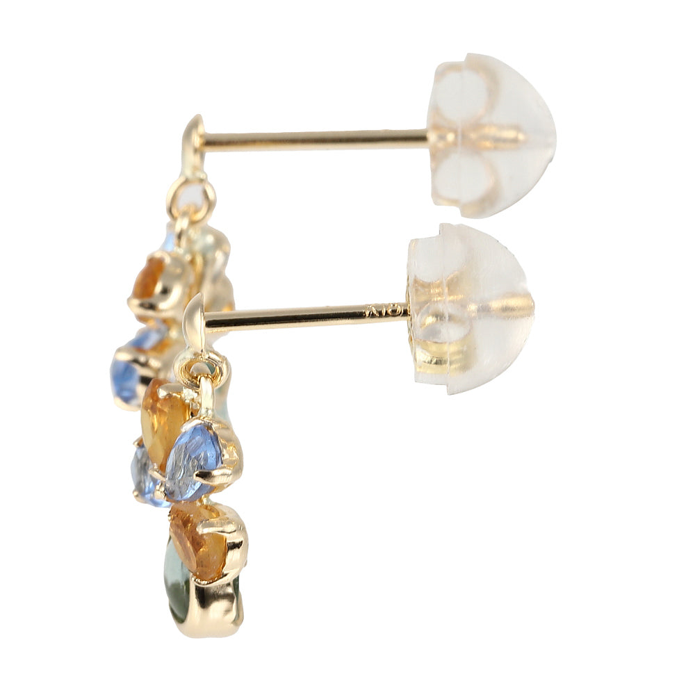マルチカラー K18ピアス(ブルークォーツ/シトリン/グリーンクォーツ)《WEPN4066》