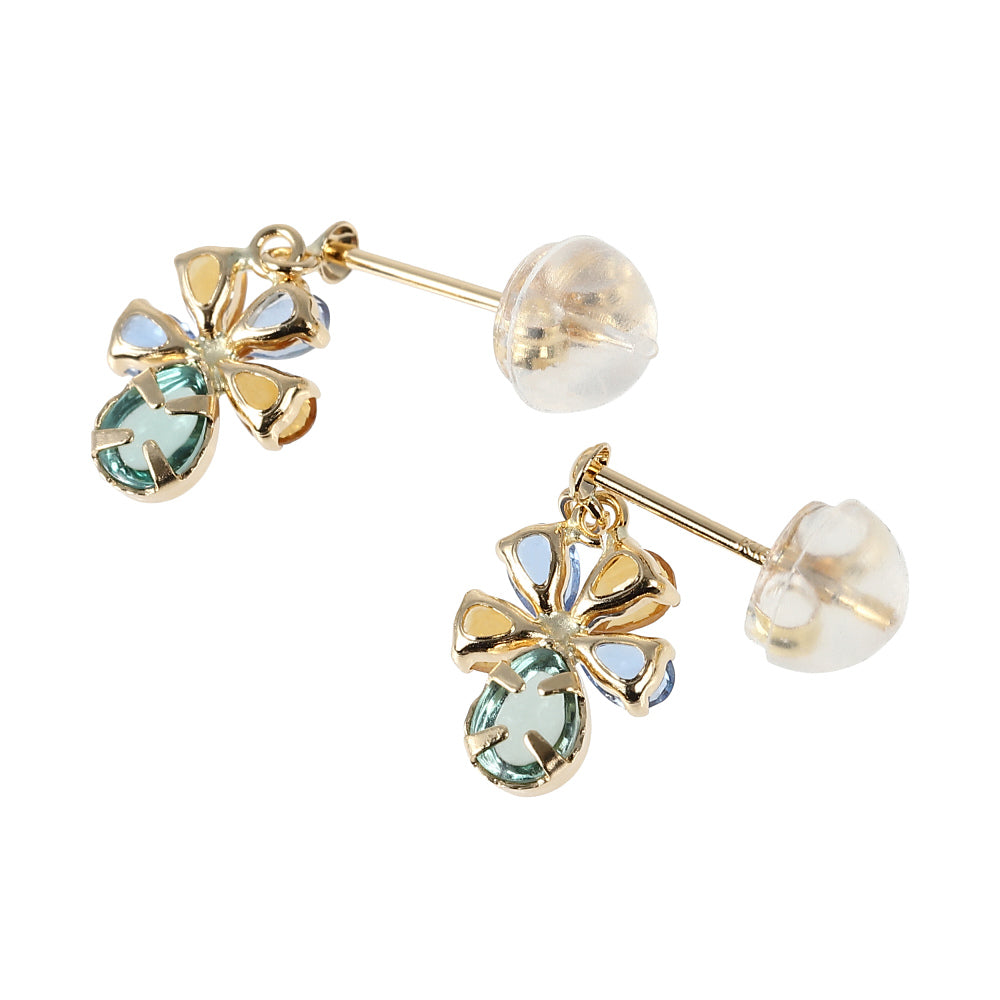 マルチカラー K18ピアス(ブルークォーツ/シトリン/グリーンクォーツ)《WEPN4066》