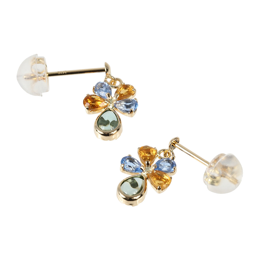 マルチカラー K18ピアス(ブルークォーツ/シトリン/グリーンクォーツ)《WEPN4066》