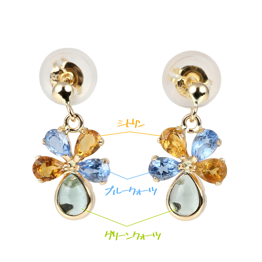 マルチカラー K18ピアス(ブルークォーツ/シトリン/グリーンクォーツ)《WEPN4066》