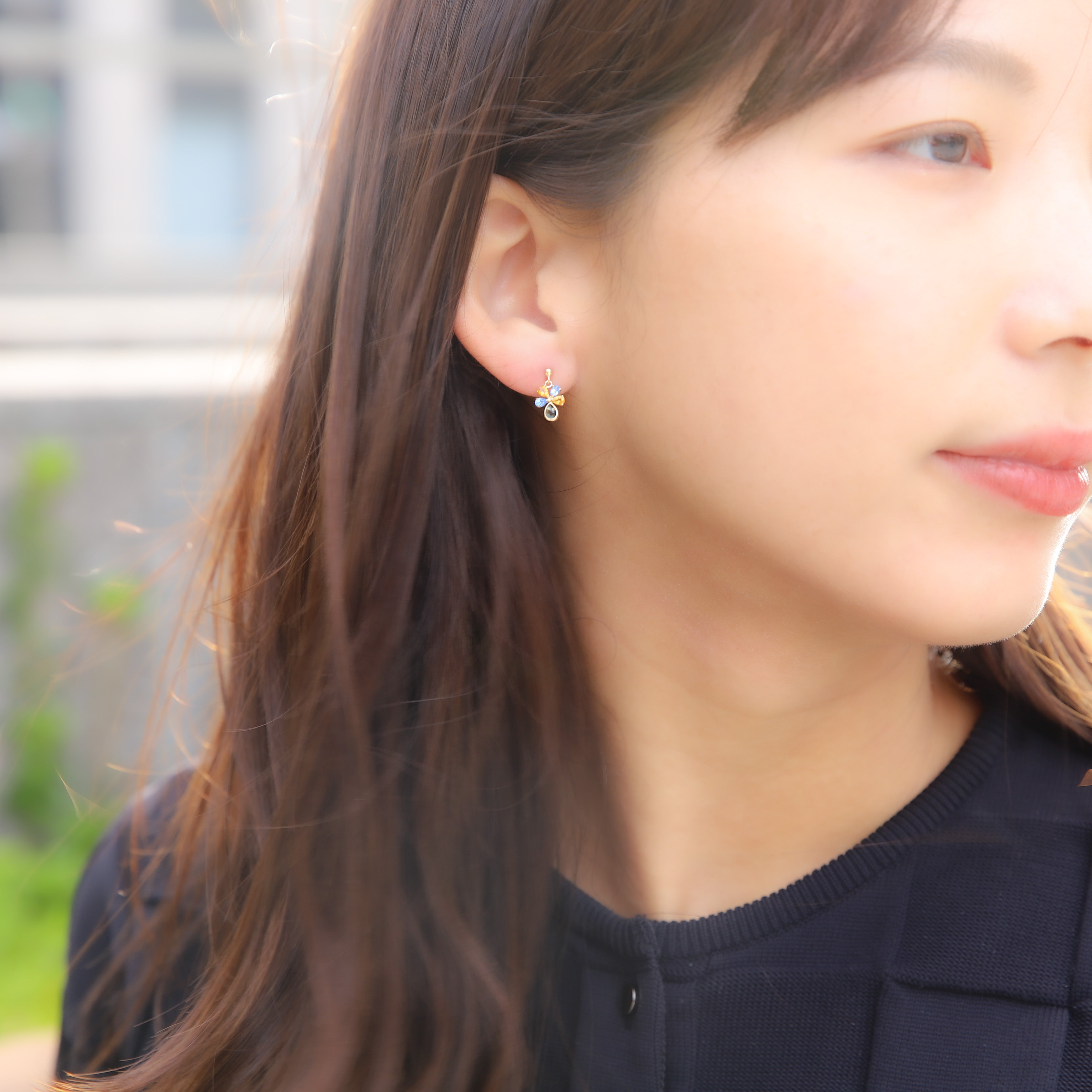 マルチカラー K18ピアス(ブルークォーツ/シトリン/グリーンクォーツ)《WEPN4066》