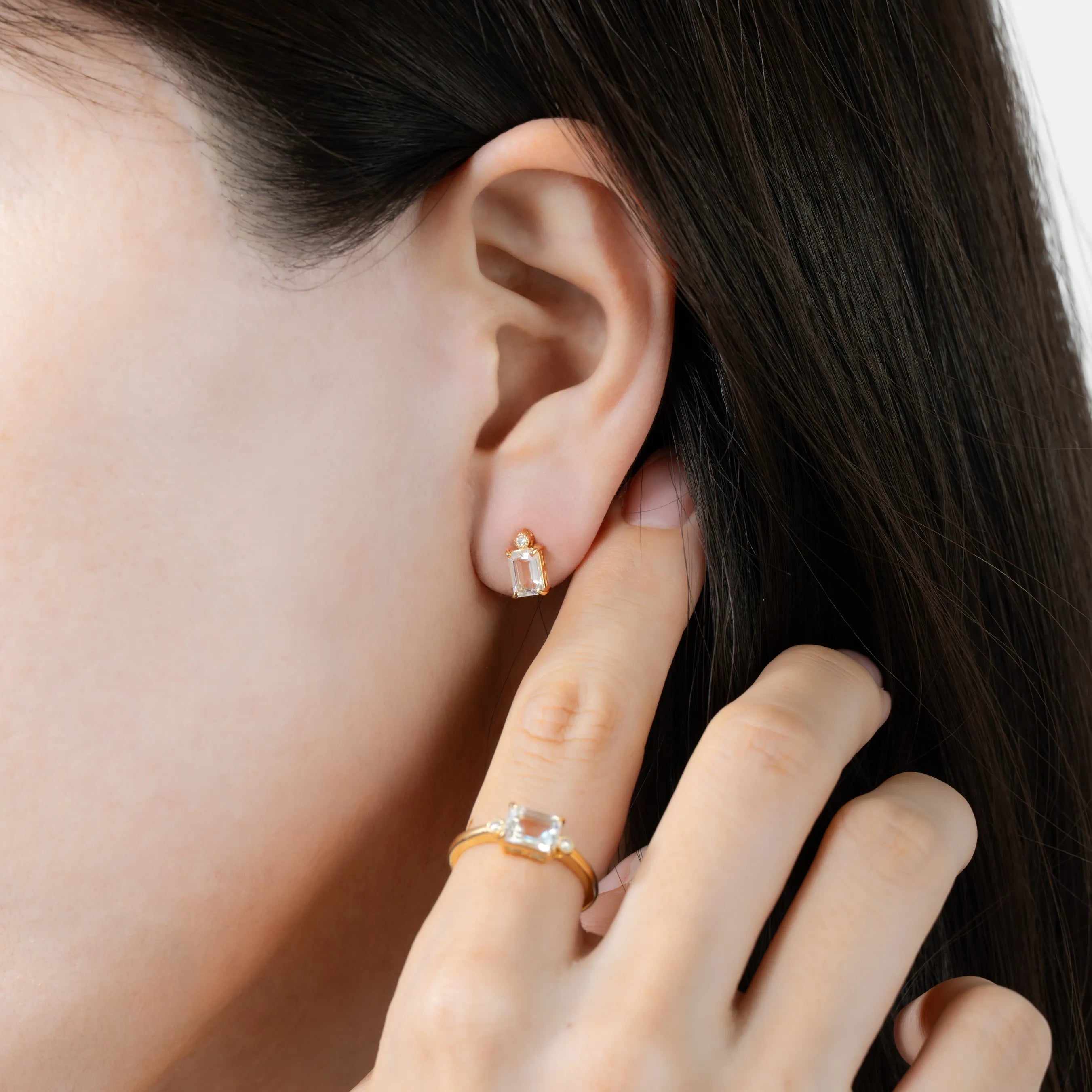 アンデシンラブラドライト/ダイヤモンド K18ピアス(エメラルドカット/イエローゴールド)《WEPN4291》