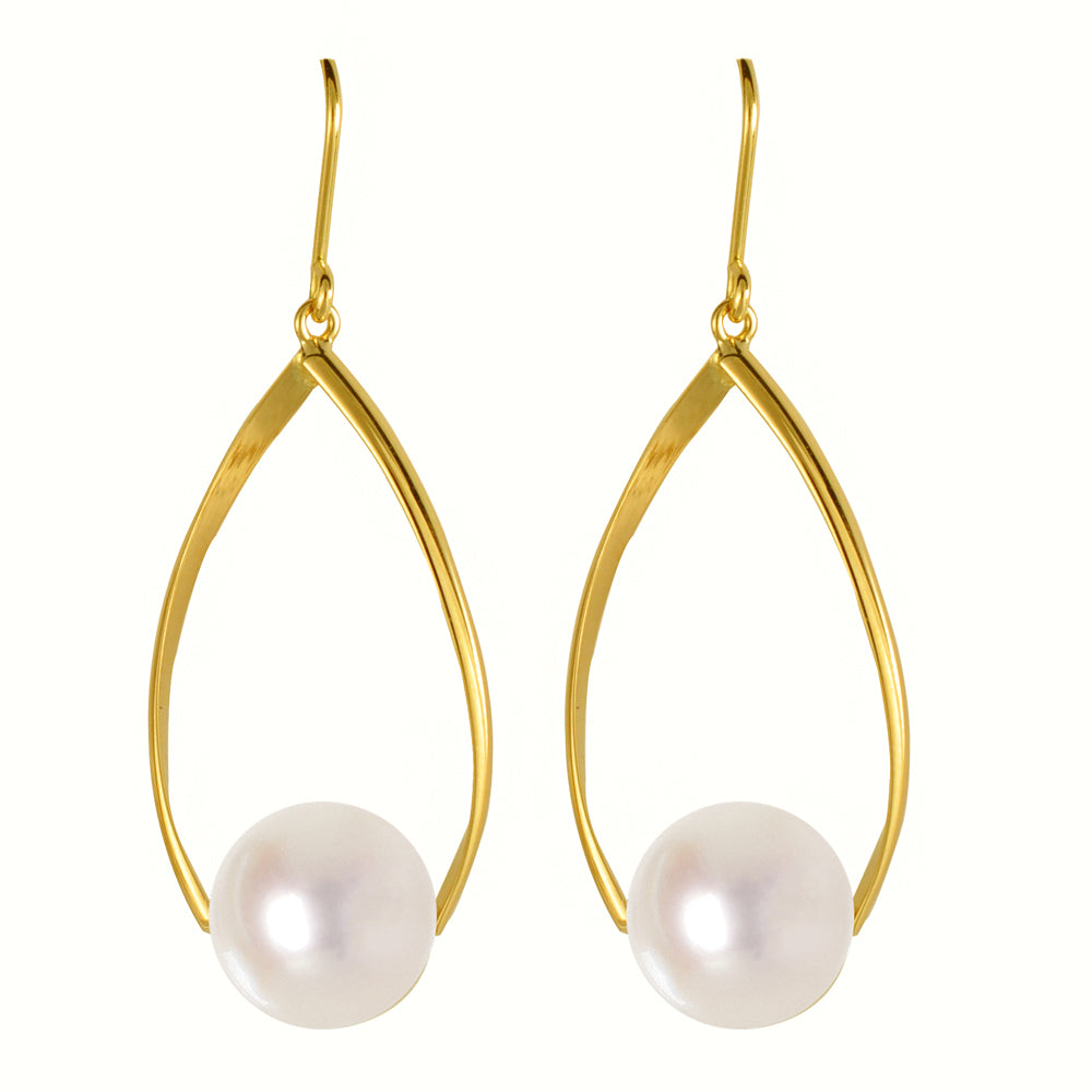 パール K18ピアス(アコヤ真珠/オーロラロゼ /8.0mmUP/リーフモチーフ/フック/6月誕生石)《WEPQ3610》