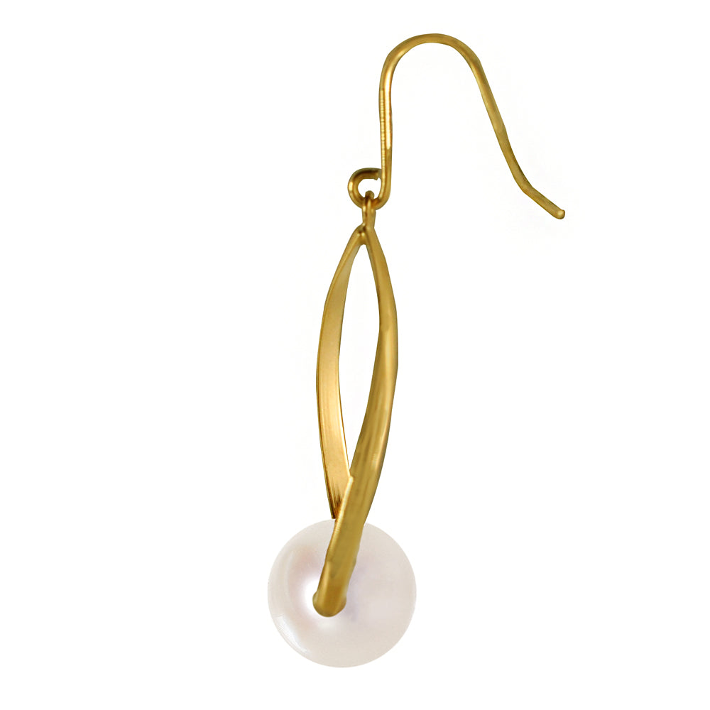 パール K18ピアス(アコヤ真珠/オーロラロゼ /8.0mmUP/リーフモチーフ/フック/6月誕生石)《WEPQ3610》