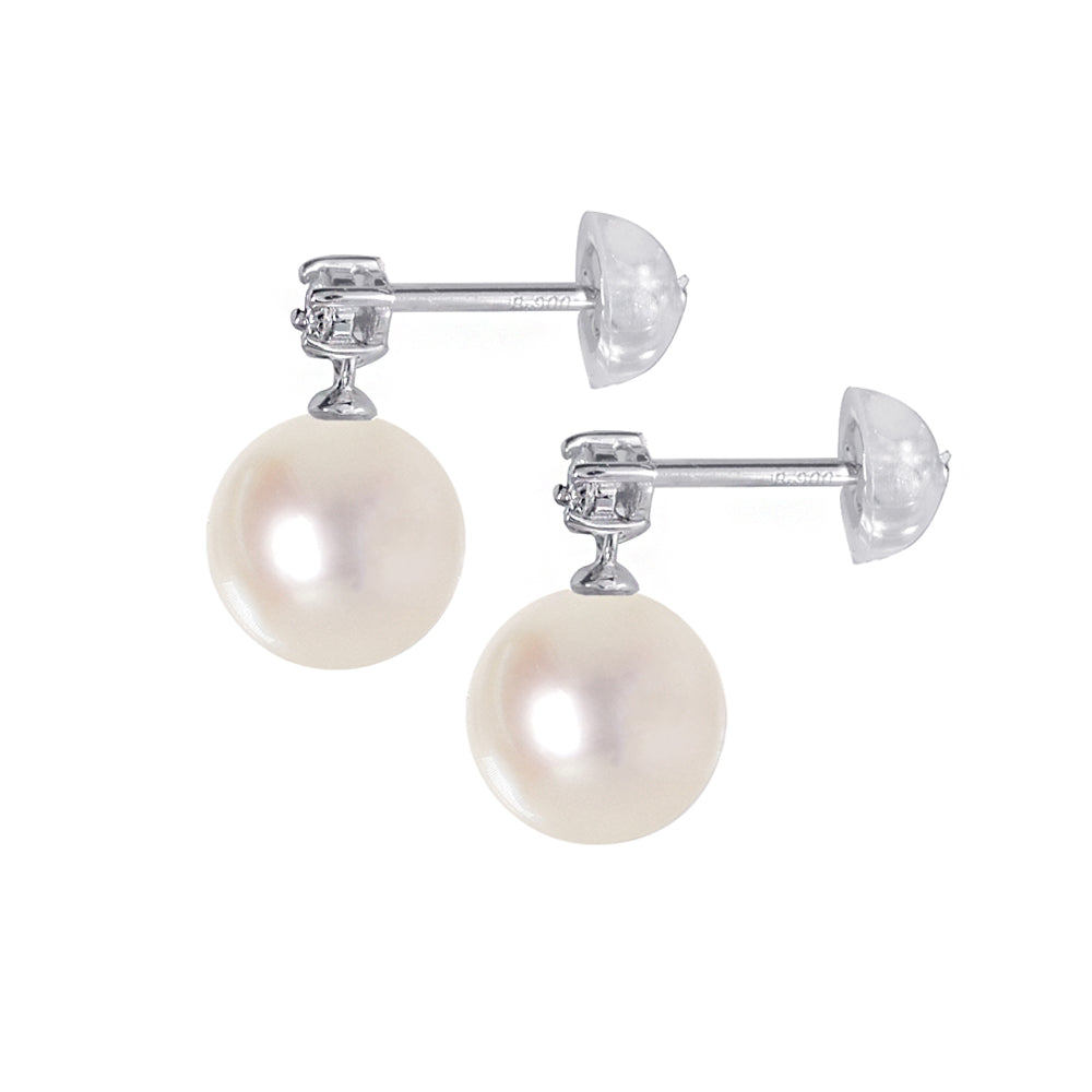パール/ダイヤモンド プラチナピアス(アコヤ真珠/オーロラロゼ /8.0mmUP/スタッド/6月誕生石)《WEPQ3611》