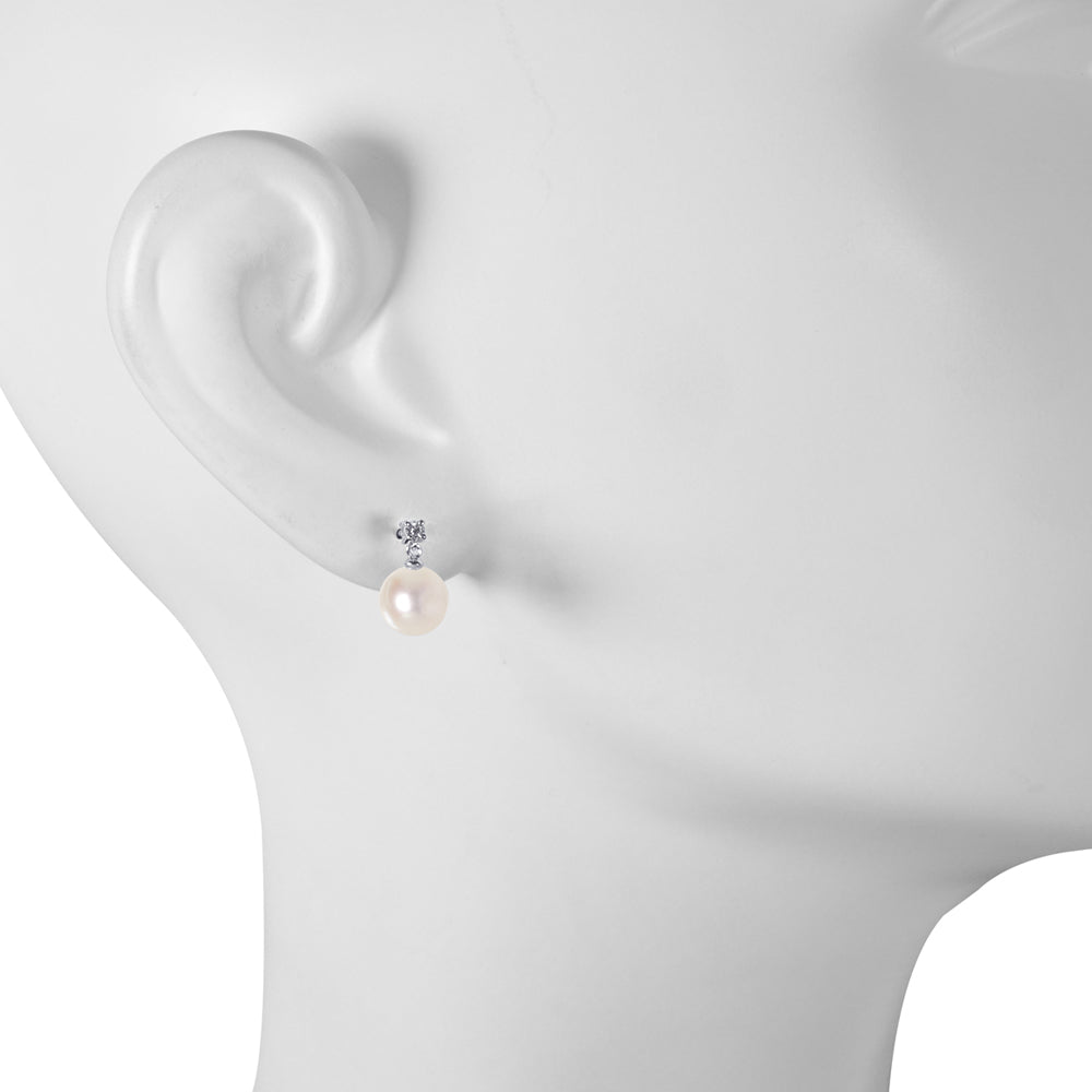 パール/ダイヤモンド プラチナピアス(アコヤ真珠/オーロラロゼ /8.0mmUP/スタッド/6月誕生石)《WEPQ3611》