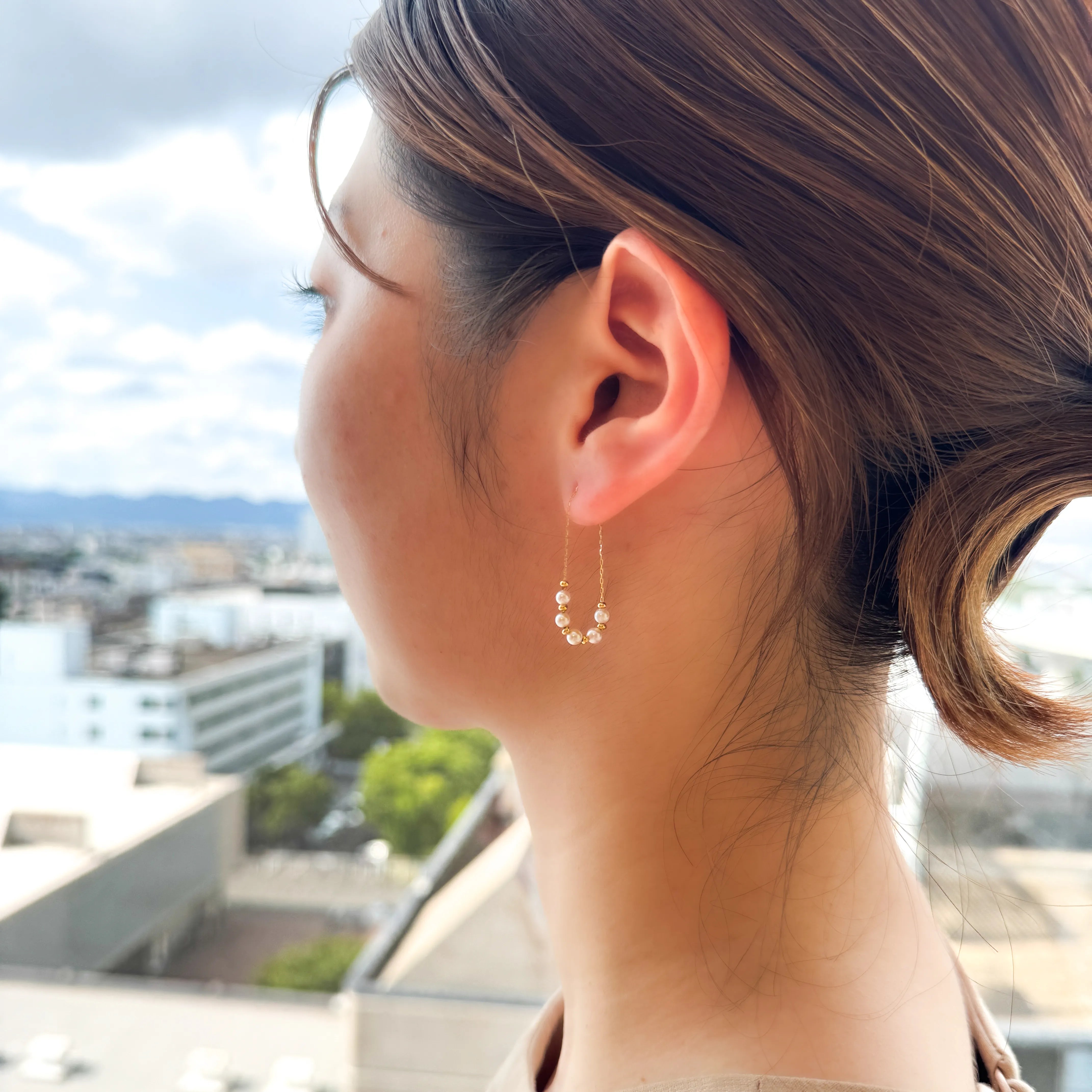 パール K18ピアス(プチロンパール/アコヤ真珠)《WEPQ4285》