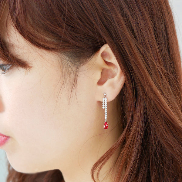 ルビー/ダイヤモンド プラチナピアス(クレサンベール/ブリオレット/テニス/7月誕生石)《WEPR3470》