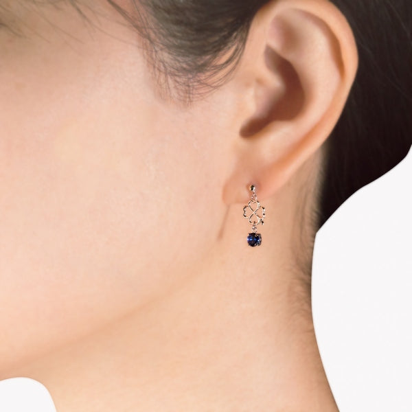 ブルーサファイア K18セラミックピアス(クレサンベール/クローバーモチーフ/9月誕生石)