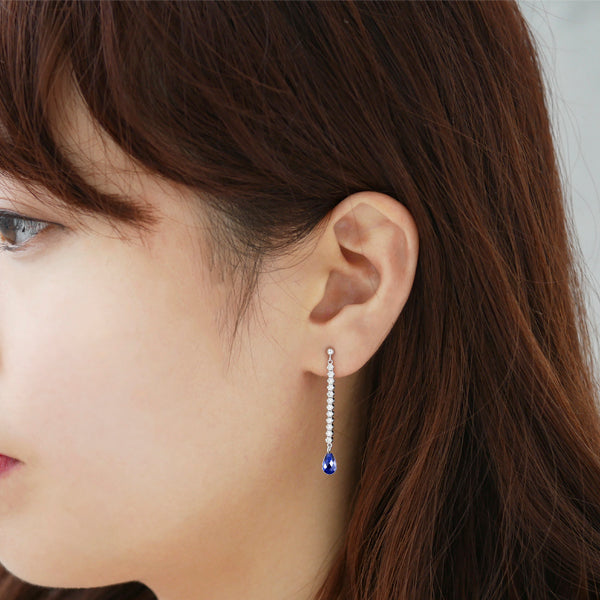 ブルーサファイア/ダイヤモンド プラチナピアス(クレサンベール/ブリオレット/テニス/9月誕生石)《WEPS3469》
