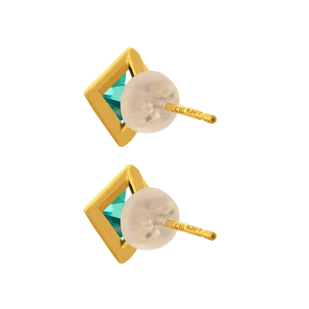 グリーンクリソベリル K18ピアス(クレサンベール/1カラットUP/プリンセス/フクリン)《WEPV3587》