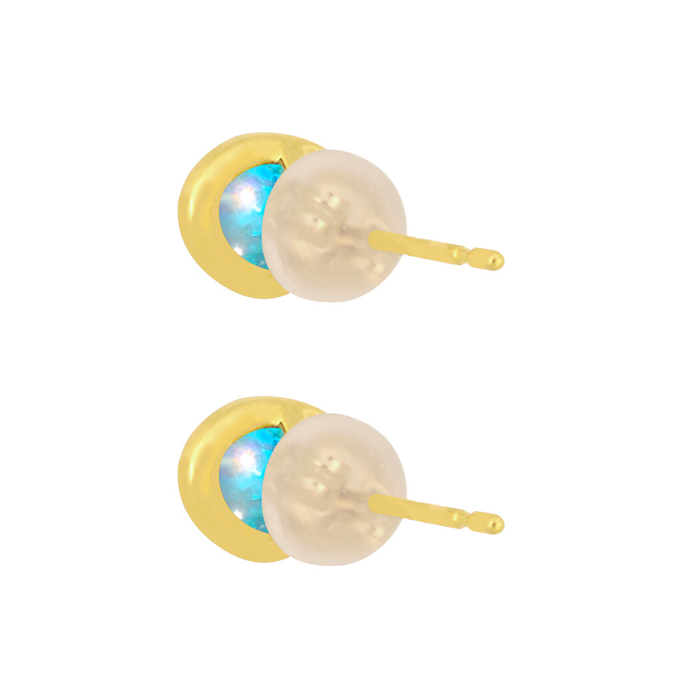 ウォーターオパール K18ピアス(クレサンベール/1カラットサイズ/オーバル/カボションカット/フクリン/10月誕生石)《WEPW3586》