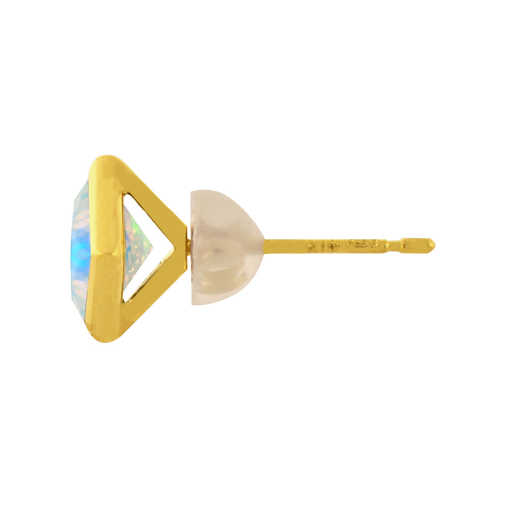 ウォーターオパール K18ピアス(クレサンベール/1カラットサイズ/プリンセス/フクリン/10月誕生石)《WEPW3587》