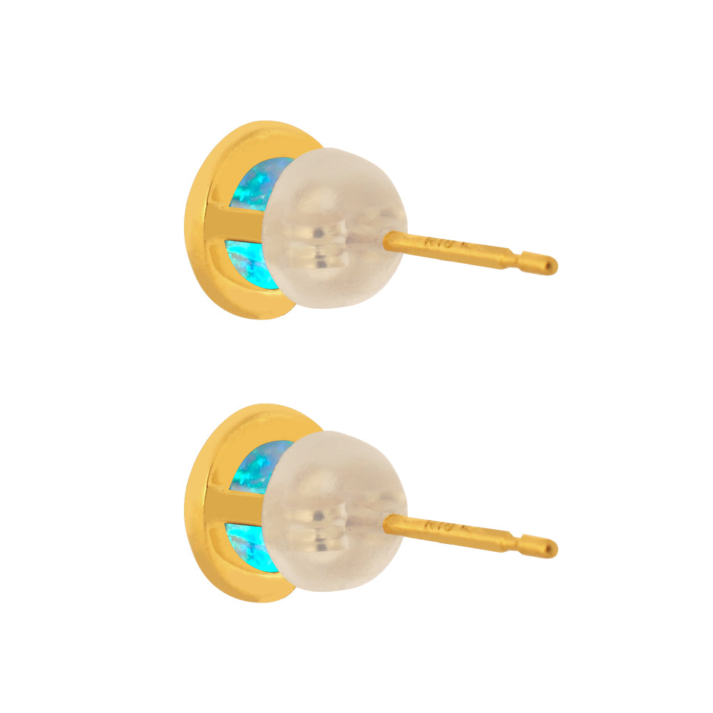 ウォーターオパール K18ピアス(クレサンベール/1カラットサイズ/カボションカット/フクリン/10月誕生石)《WEPW3588》