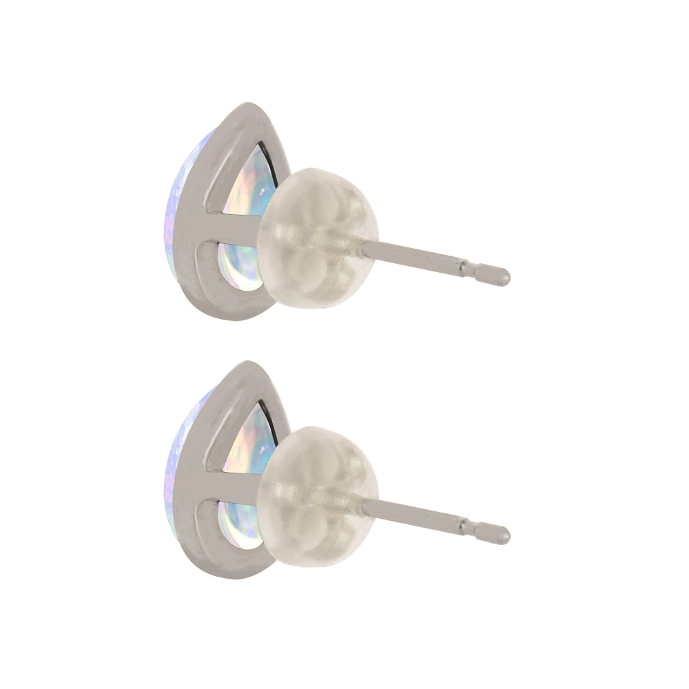ウォーターオパール プラチナピアス(クレサンベール/1カラットサイズ/ペアシェイプ/カボションカット/フクリン/10月誕生石)《WEPW3599》