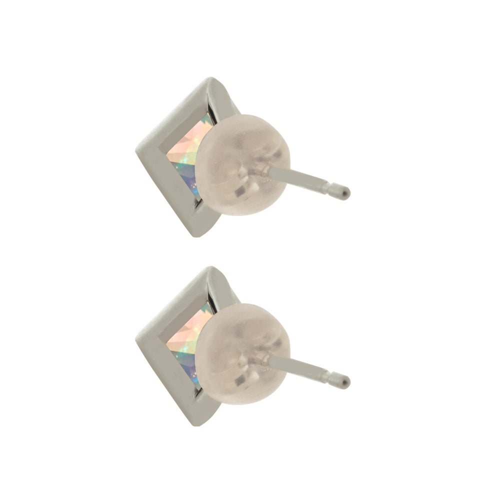 ウォーターオパール プラチナピアス(クレサンベール/1カラットサイズ/プリンセス/フクリン/10月誕生石)《WEPW3601》