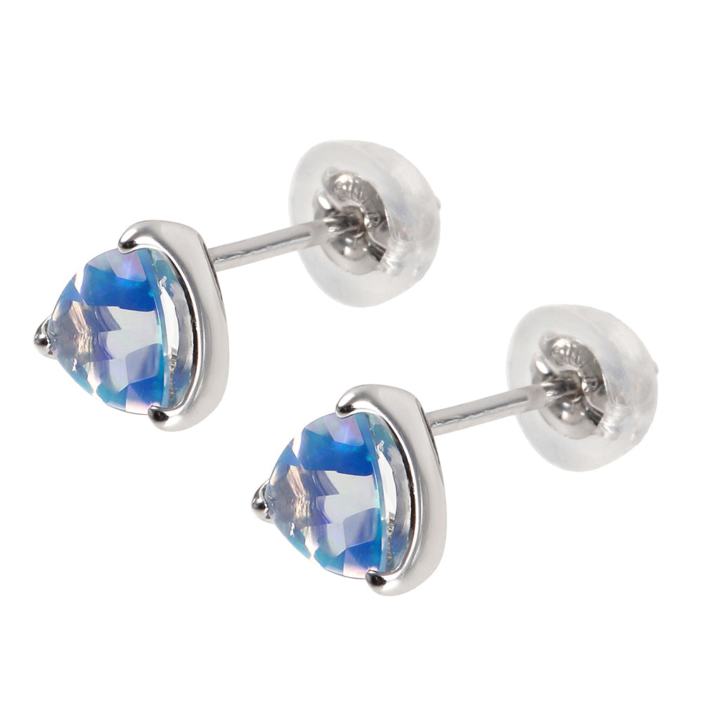 ブルーオパール/キュービックジルコニア SVピアス(クレサンベール/モンプレジール/トリリアントバフ/2Way/10月誕生石)《WEPW3975》